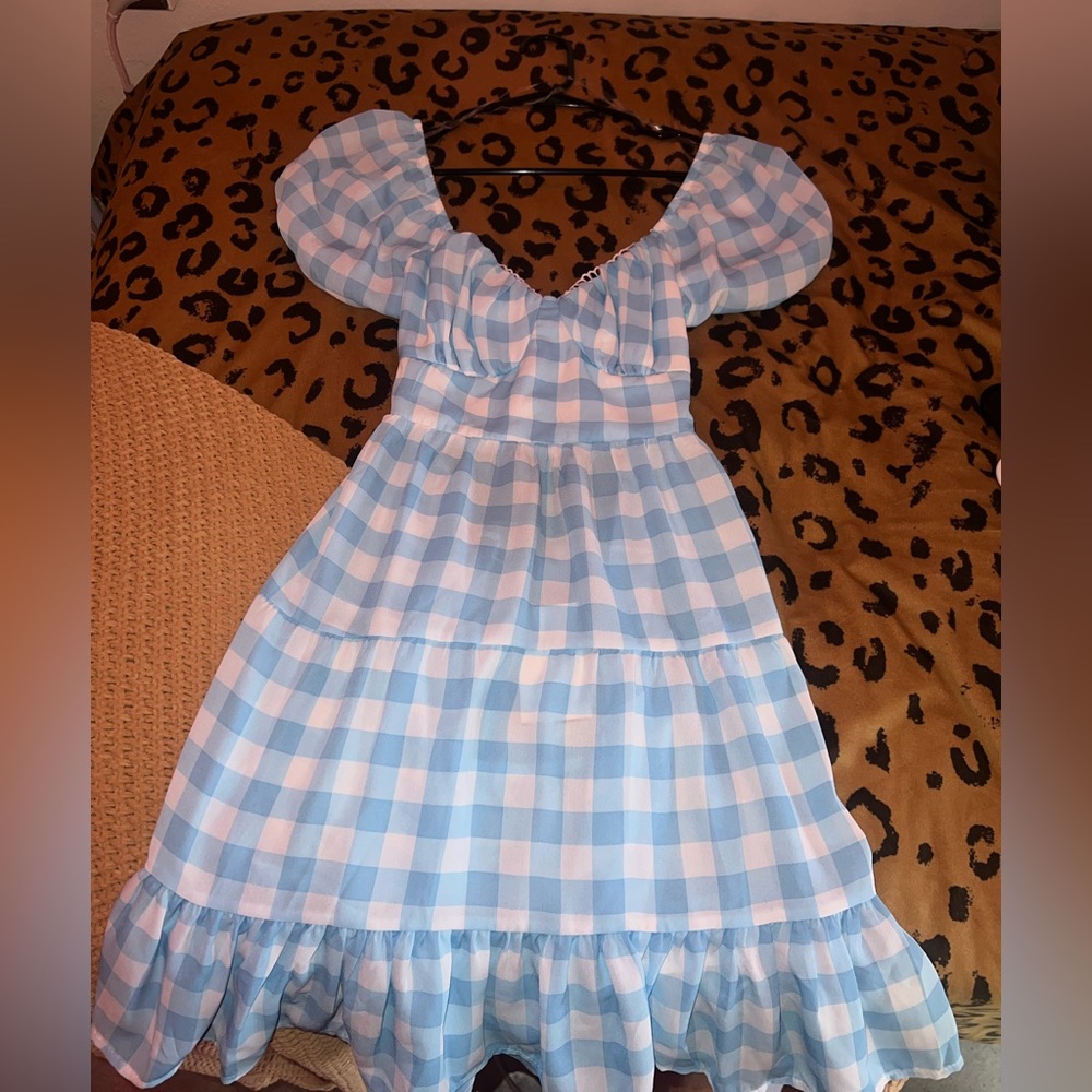 adorable blue and white checkered dress